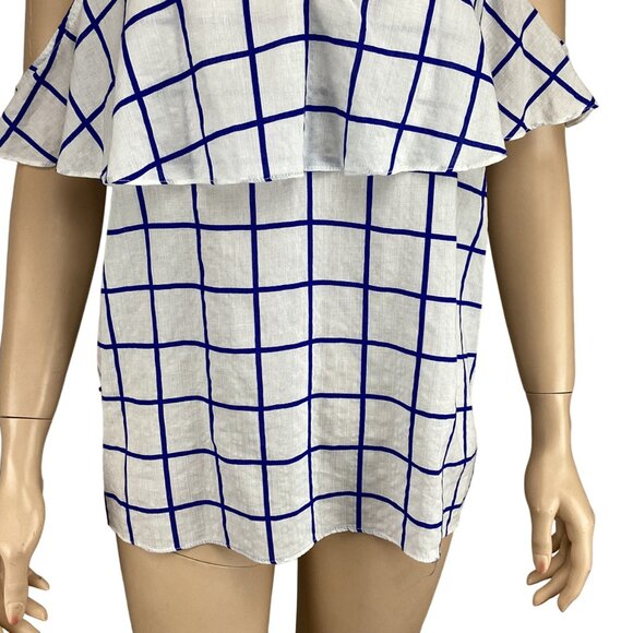 5 For $25 Do+Be Top Size Medium NWT Blue & White‎ Checkered Ruffle Cold Shoulder - Picture 7 of 7